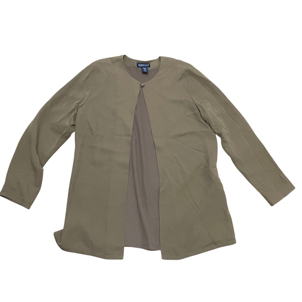 Lands' End Women's‎ Size 12 100% Silk Open Front Jacket Blazer Tan Beige Classic